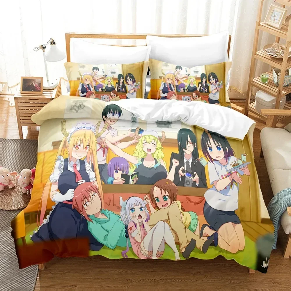 

3D Printed Anime Miss Kobayashis Dragon Maid Kanna Bedding Set Boys Girls Twin Queen Size Duvet Cover Pillowcase Bed Kids Adult