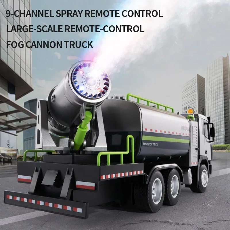 

1:18 New Remote Control Huina 1316 Simulation Sanitation Truck Sprinkler Nine Channel Cannon Fog Car Model Children'S Toy Gift