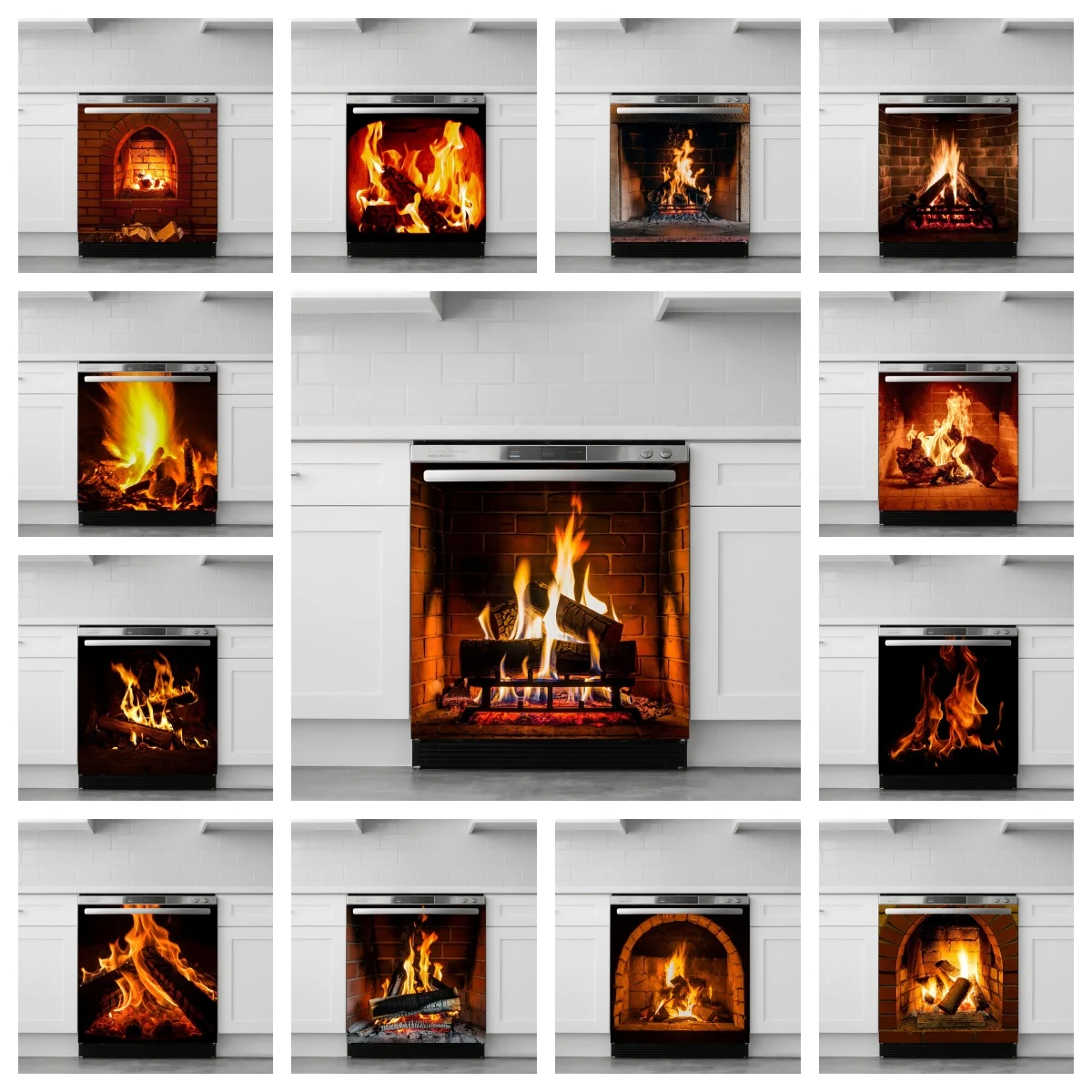 Fireplace Visual Dishwasher Door Sticker Washing Machine Appliance Skin for Kitchen Cabinets Wardrobe Door Aesthetics Decor