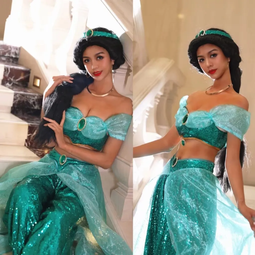 Aladdin Princess Dress Jasmine Cosplay Adult Costume Aladdin and The Magic Lamp Cosplay Girl Belly Dance Fancy Dresses