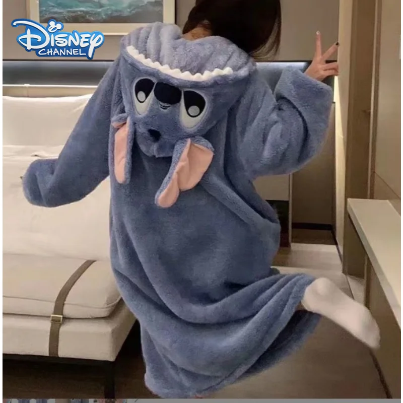 Disney Stitch Robe Kawaii Stitch Hooded Dressing Gowns Lady Thickened Warm Home Wear Cute Couples Dress Leisure Clothing Gift