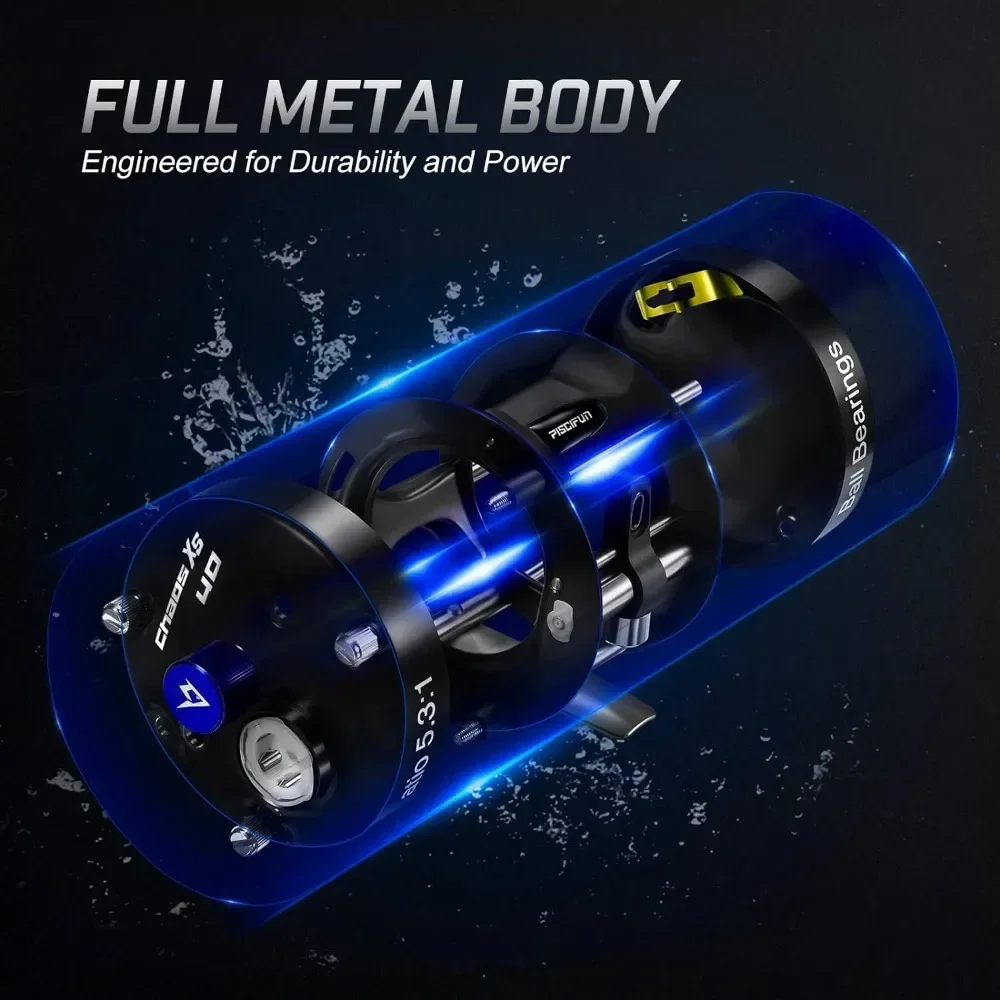 

-Baitcasting Fishing Reel, Reinforced Metal Body Round Baitcaster Reel, Smooth Powerful Saltwater Inshore Surf Trolling