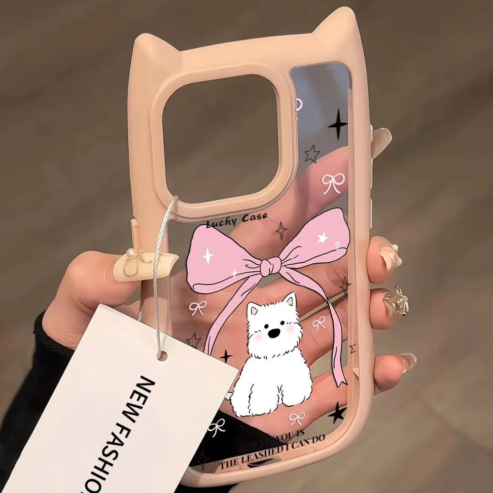 Cute Cartoon 3D Cat\'s ears Phone case For iPhone 15 14 13 12 11 Pro Max Fashion Pink Bow ShockProof Anti-fall TPU Soft shell