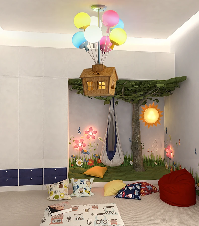 Modern Cartoon Balloon Ceiling Light Children Colored Glass Pendant Lamps Boys and Girls Room Bedroom Decoration LED Lights