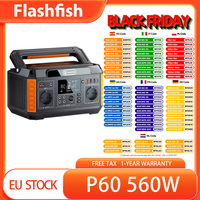 FlashFish P60 560W Portable Power Station, 520Wh/140400mAh Solar Generator, 220V Pure Sine Wave AC Outlets, 11 Outputs, black