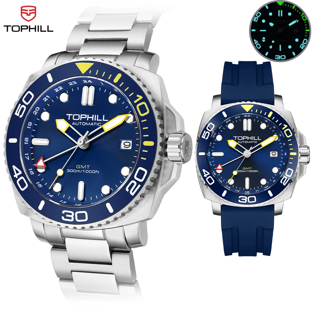 

TOPHILL GMT men's watches Automatic Submariner Mechanical Dive watch 300m for diving Sapphire Ceramic bezel Luxury gift