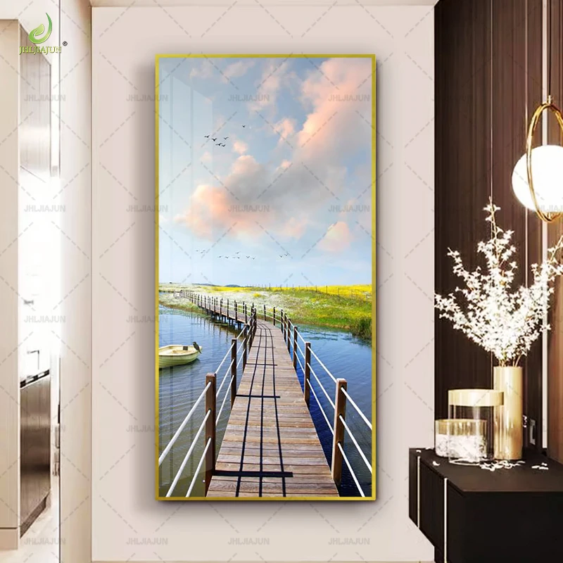 Exquisite high-definition poster, foyer background, gold frame, crystal porcelain mural, home decoration, LED wall art