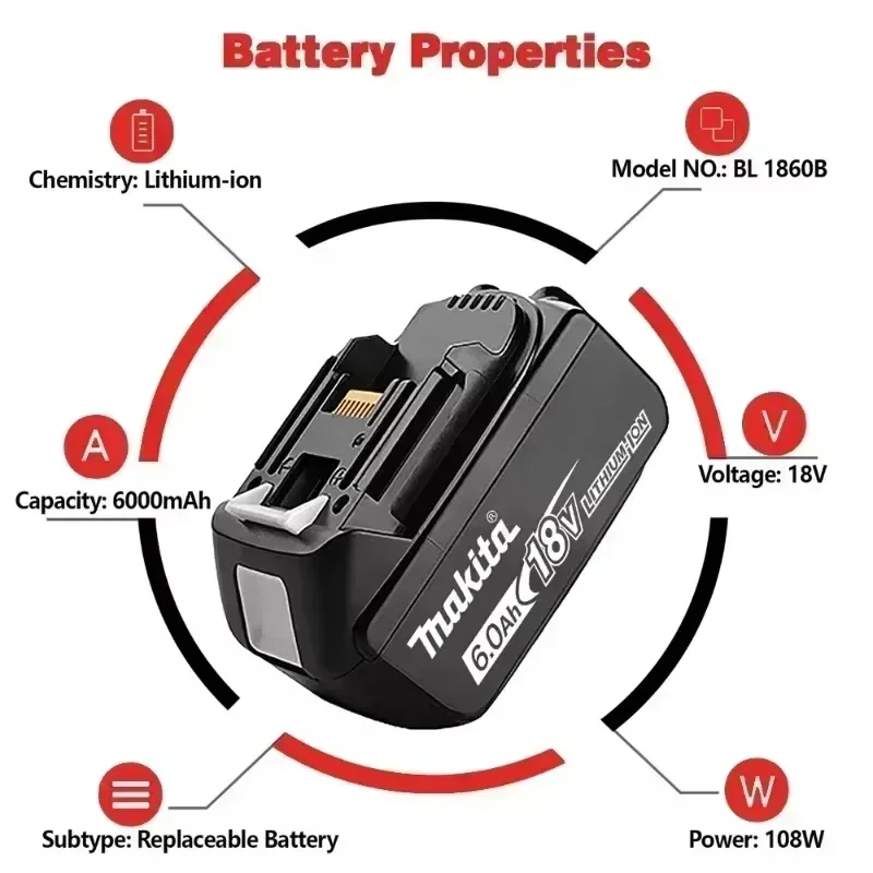 DHL السفينة مع شاحن 6.0Ah BL1860 18 فولت بطارية ليثيوم أيون قابلة للشحن لماكيتا بطارية 18 فولت 6Ah BL1850 BL1880 BL1860B LXT400