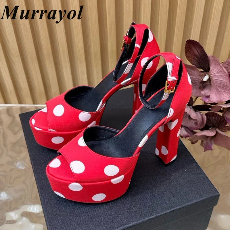 Platform Sandalias Chunky High Heels Shoes Women Silk Satin Polka Dot Ankle Strap Sandals Spring Summer Party Dress Shoes 2026