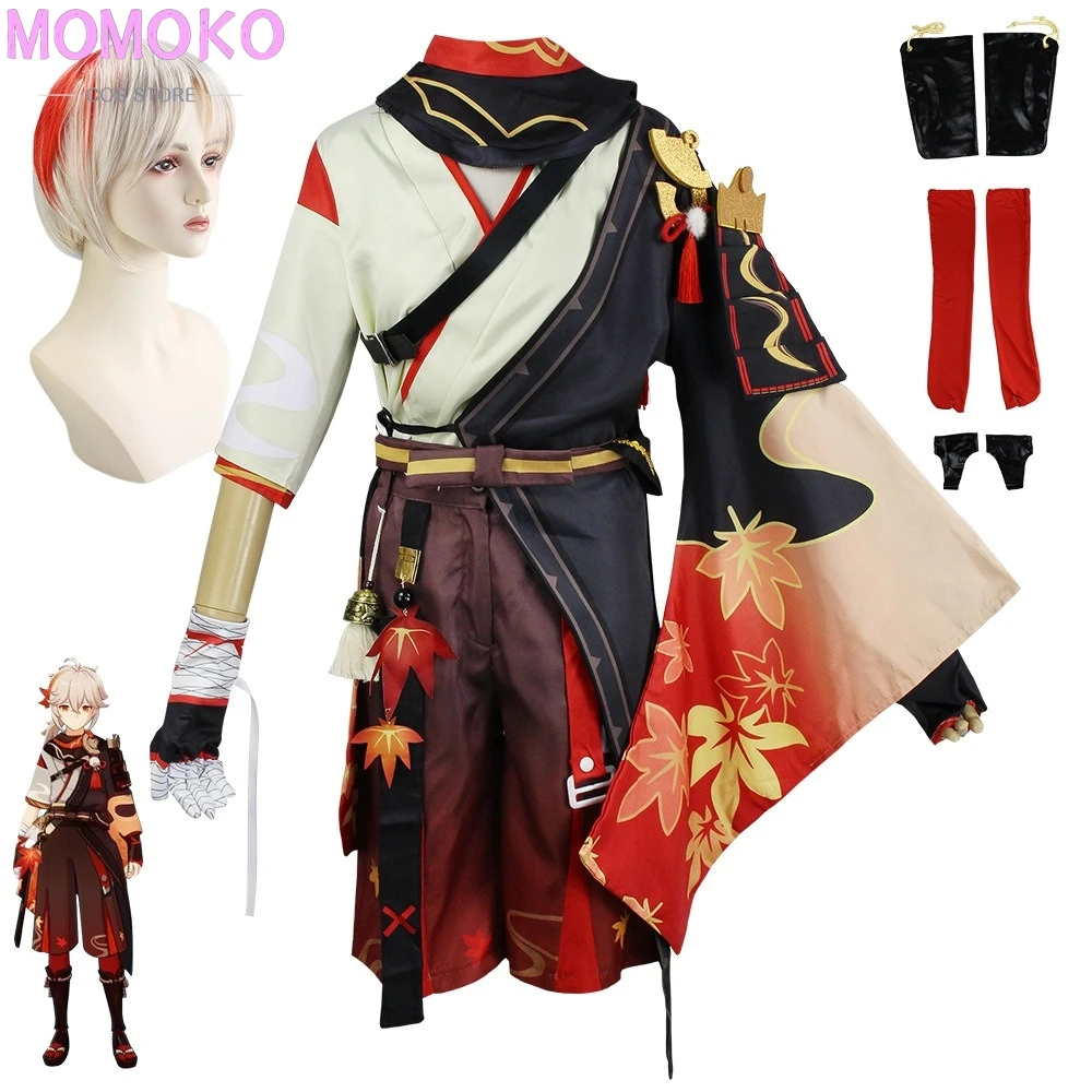 Kazuha Cosplay Kostuum Spel Yuanshen Impact Kaedehara Kazuha Cosplay Yuanshen Impact Uniform Pruik Halloween Party voor Mannen Wowen