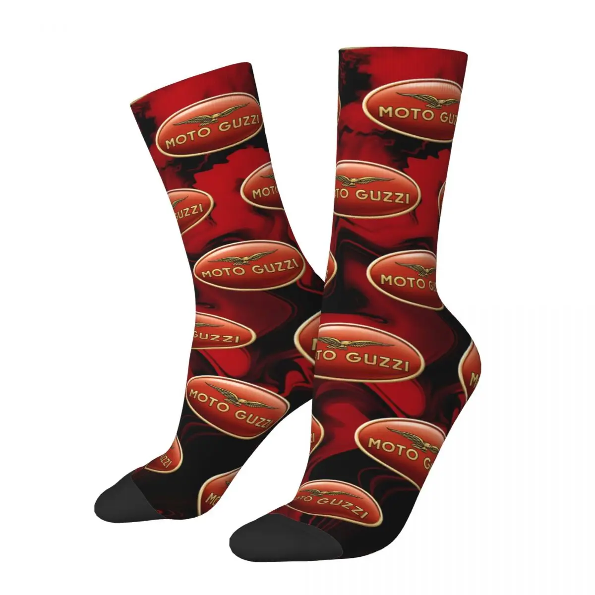 Crazy compression Red Shiny Motorcycles Emblem Sock for Men Harajuku M-Moto Guzzis Seamless Pattern Crew Sock Novelty