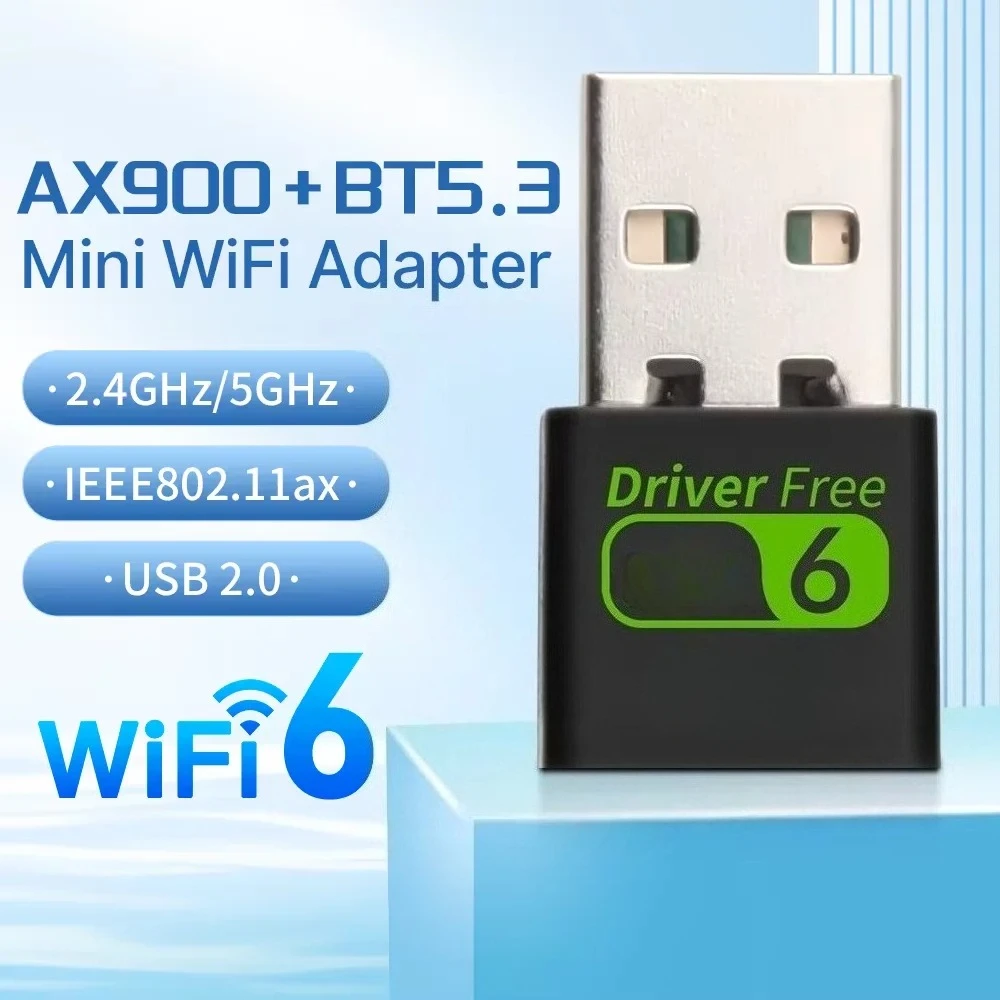 

WiFi 6 AX900 Bluetooth 5.3 WiFi USB Adapter Wireless Network Card 2.4G&5GHz Wi-Fi Antenna USB For PC/Laptop Win10/11 Driver Free
