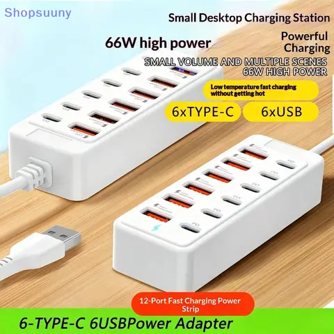 [SU]12 In 1 Power Strip Multi Port USB Charger Station Wall Desktop Power Adapter 6 USB 6 Type C Fast Charging Charger For Phone