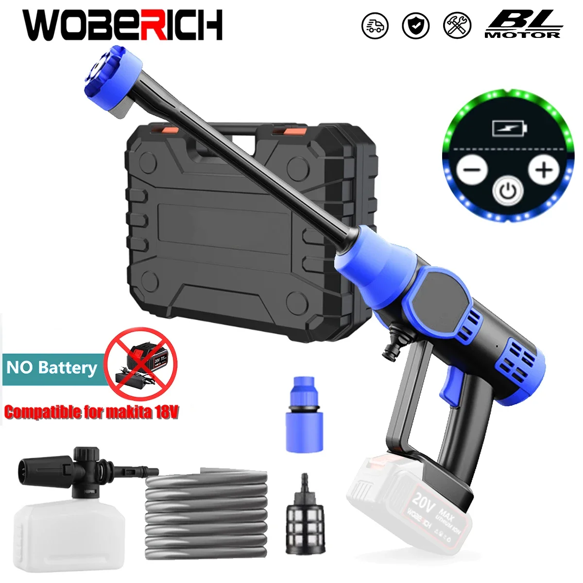 

200Bar 6 IN 1 Brushless Electric High Pressure Washer Cordless Car Garden Washing Power Tools For Makita 18V Battery(No battery)