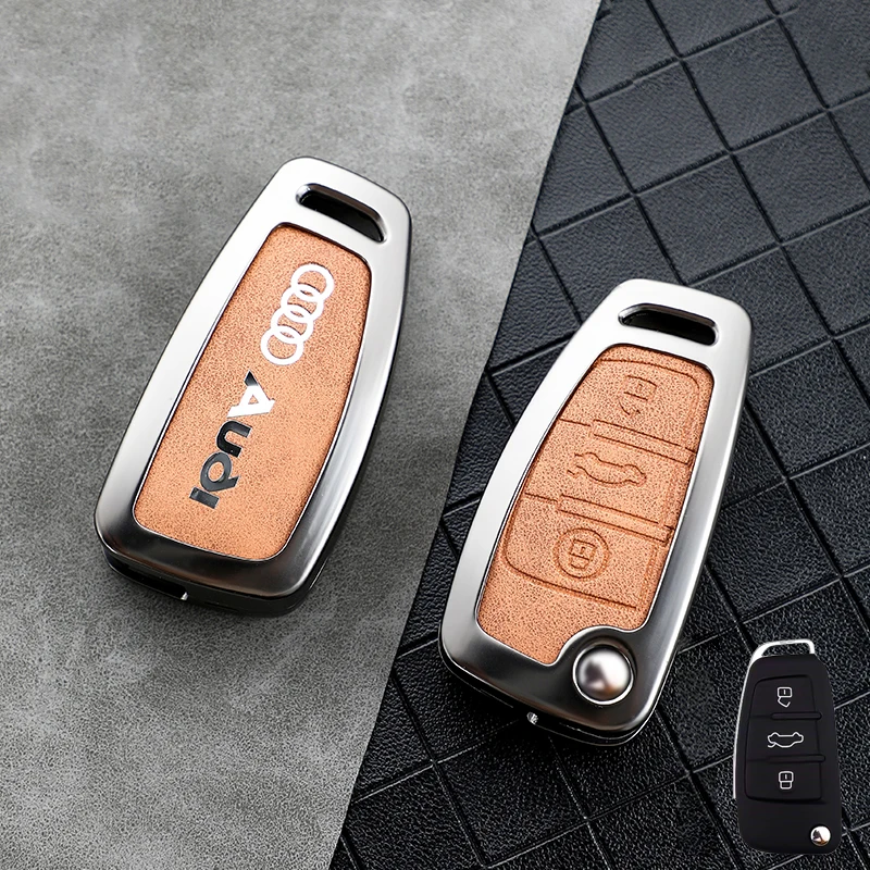 Car Metal Label Styling Key Case Cover Fob For Audi C5 C6 R8 A1 A3 A4 A5 A6 A7 Q3 Q5 Q7 S6 B6 B7 B8 8P 8V 8L TT RS RS3 S3 Sline