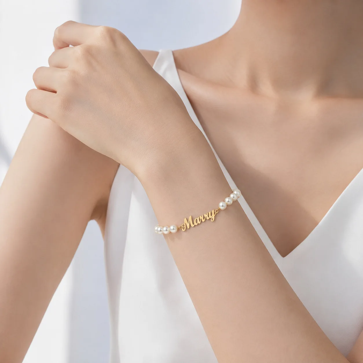 Personalized Marry Bracelet Pearl Initial Letter Bracelet Engagement Wedding Jewelry Gift For Bride Her