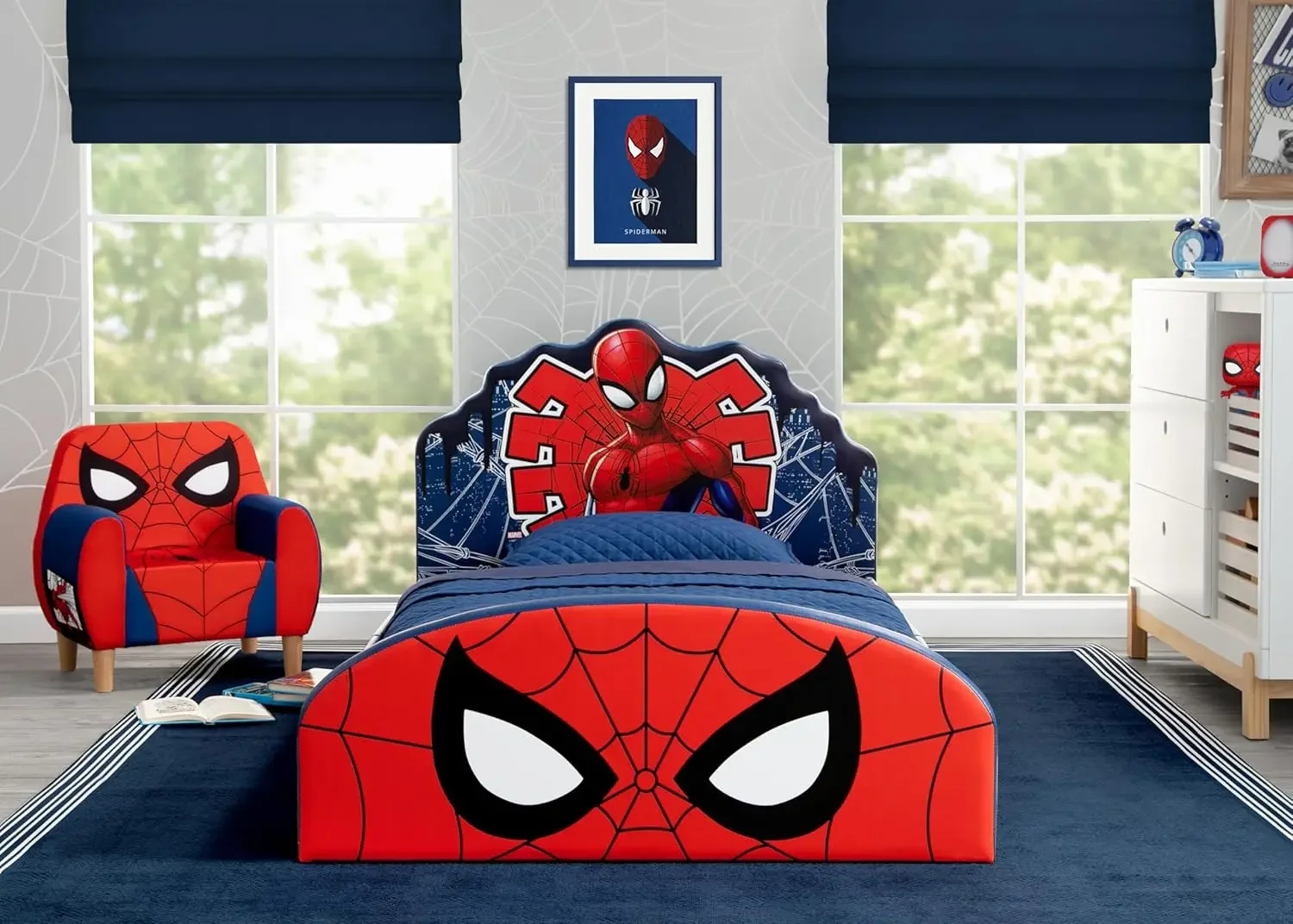 Marvel Spider Man Upholstered Twin Bed, Red/Blue