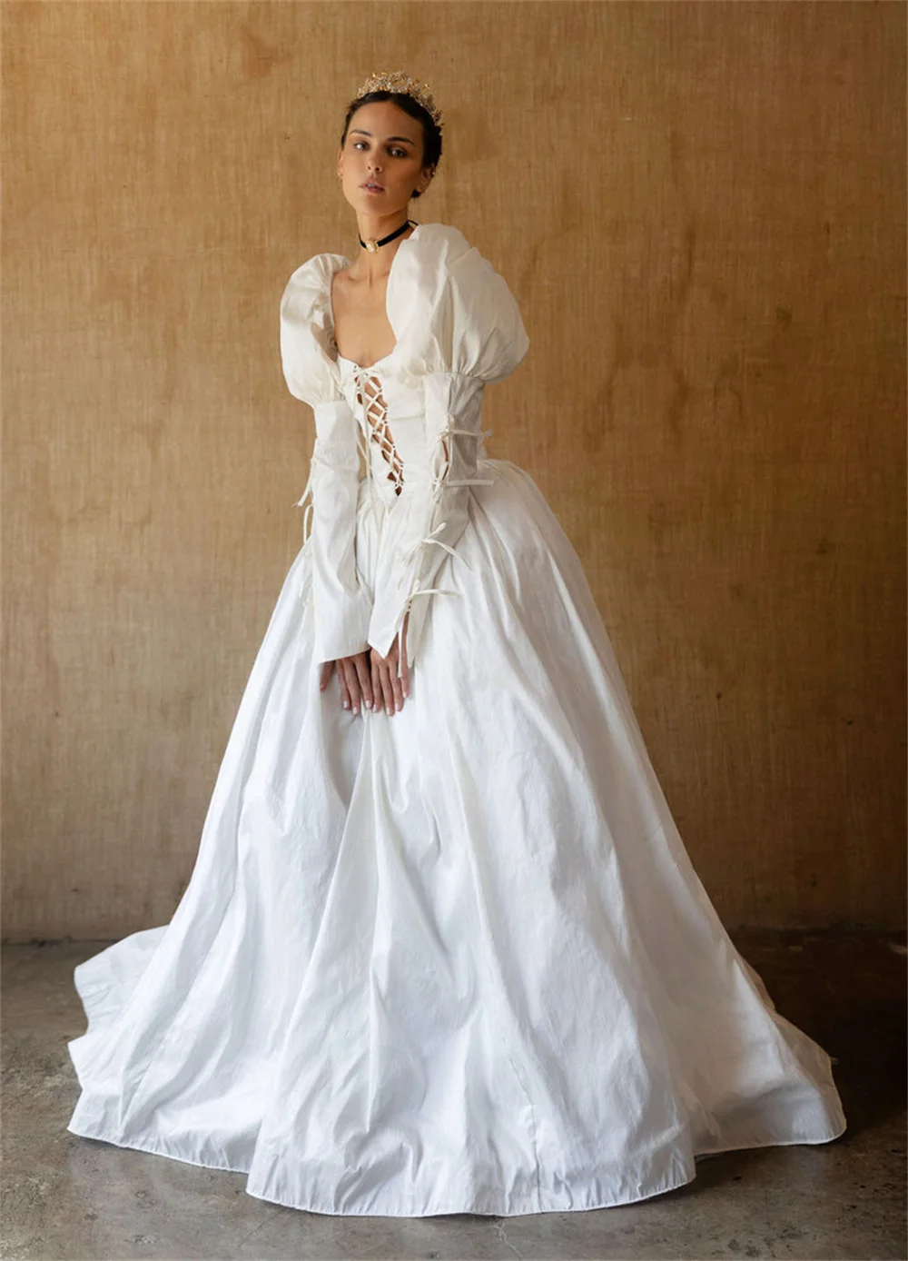 Tokyo Customized A-Line Puff Sleeve Wedding Dress Sexy Long Sleeves Bridal Gowns Lace-Up Decorated Court Train Wedding Gown 2026
