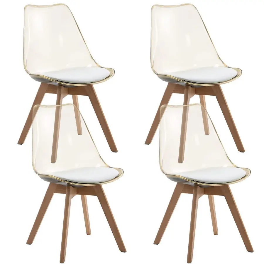 

Dining Chairs Set of 4, Modern Kitchen Clear Acrylic Accent Dinner Chairs with PU Leather Cushions Seat and Solid Beech Legs, Su