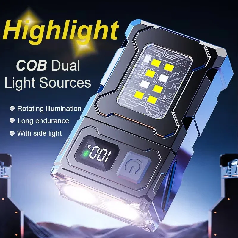 Multi-function Mini LED COB Flashlight Dual Light Source Super Bright Portable Torch Type-C Rechargable Camping Emergency Lamp