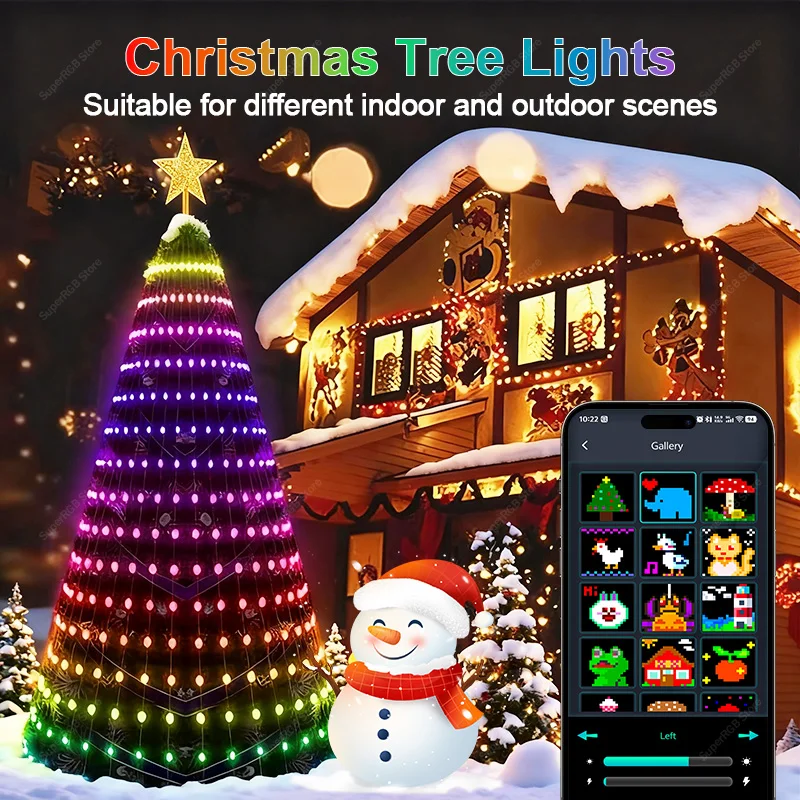 Smart Christmas Tree LED String Lights with Star Topper，Bluetooth APP Control Timer Music Sync Christmas Lighting