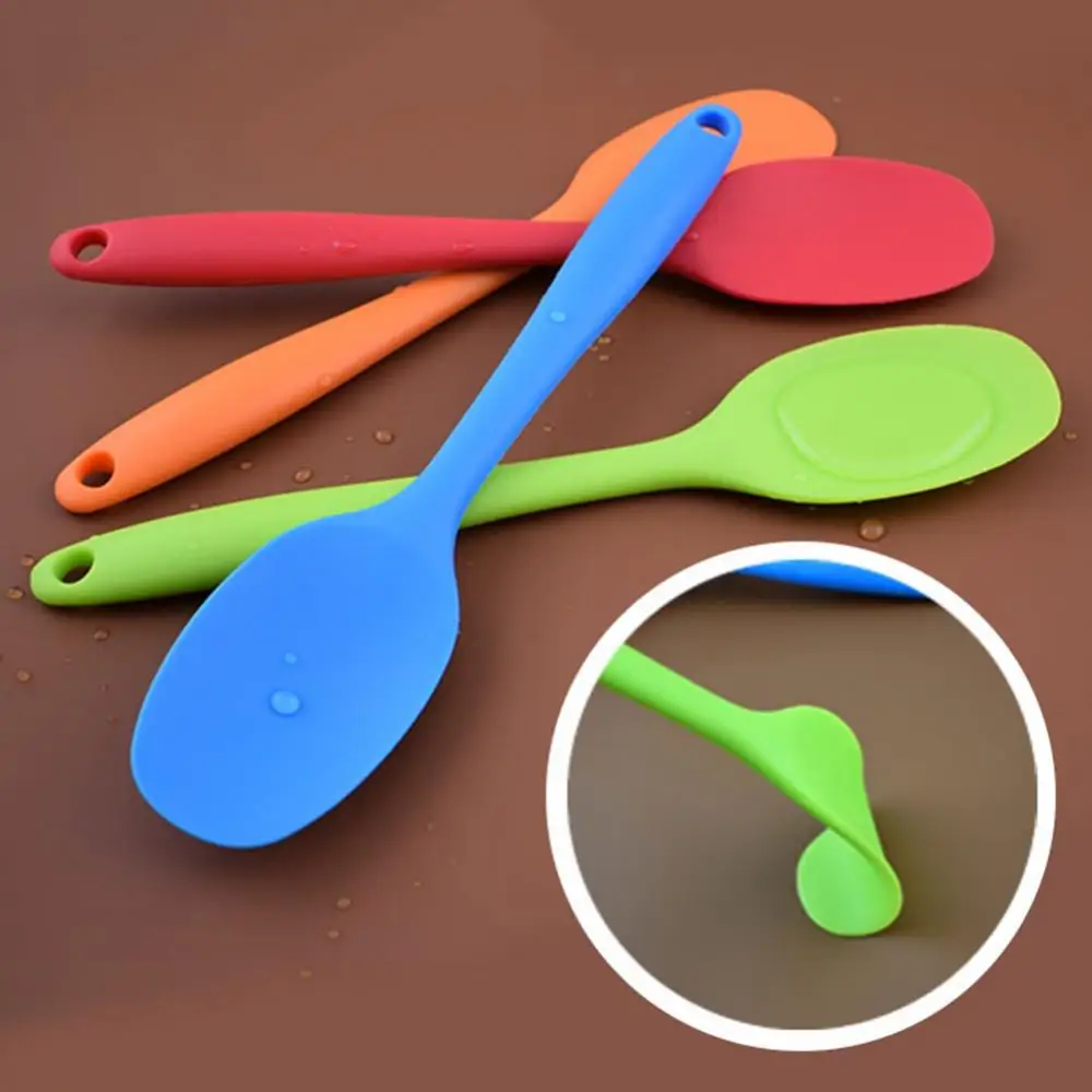 Silicone Heat Resistant Flexible Spoon Long Handle Spatula Non-stick Scraper Ice Cream Spoons Shovel Kitchen Cooking Utensil