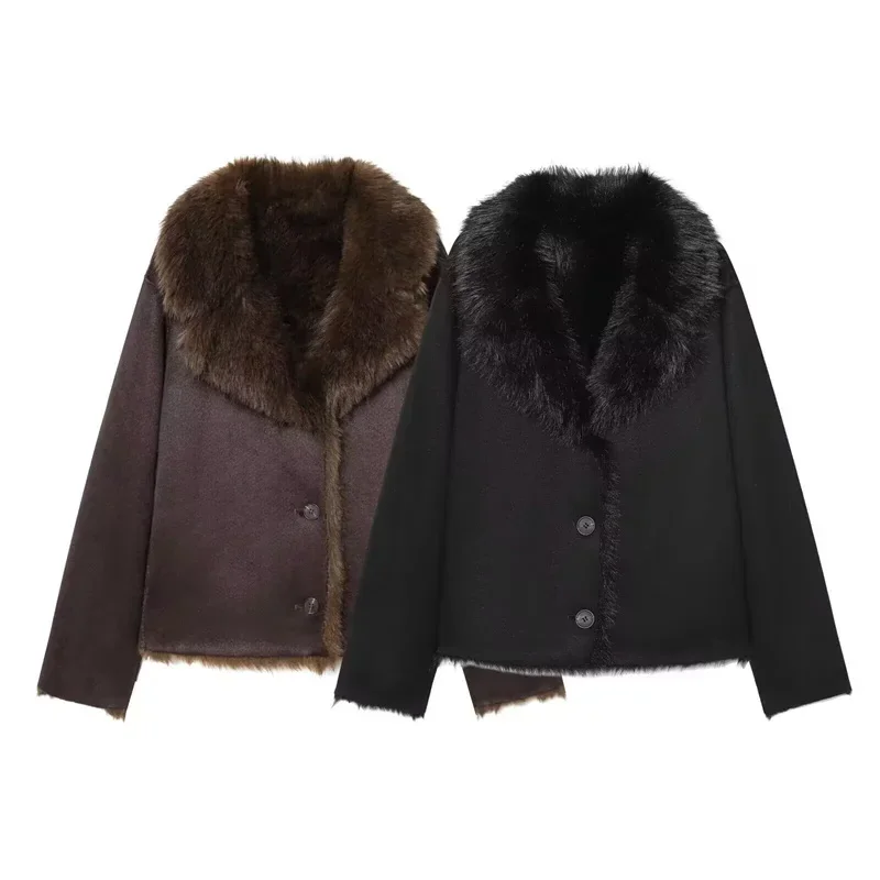 2026 Guobioziy Women's Jacket Fall/Winter New Style Solid Color Long Sleeve Reversible Faux Fur Jacket Parka Warm and Fashion