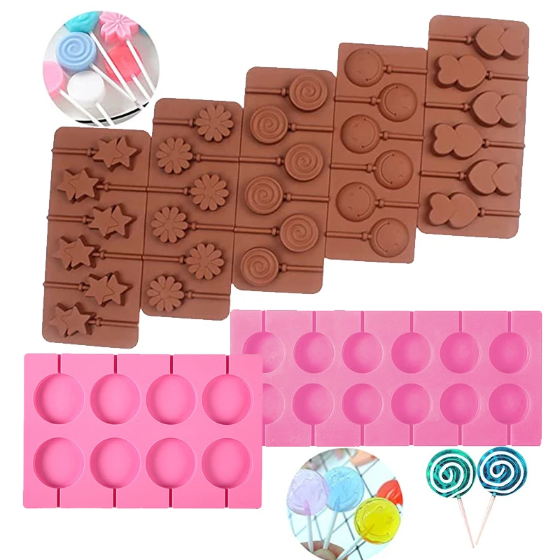 

Lollipop Mold Silicone Chocolate Hard Candy Bar Mould Heart Star Flower Smile Face Round Animal Shape Cake Decorating Pop Tools