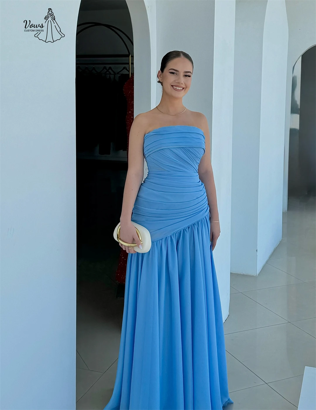 ชุดเดรสออกงานหรูหราสำหรับผู้หญิงแบบเปิดไหล่ ดีไซน์ Vows เหมาะสำหรับงานแต่งงาน งานเลี้ยง ปี 2025 ตัดเย็บตามสั่ง ทรงเอไลน์ ผ้าชีฟอง สำหรับงานค็อกเทลและงานราตรี