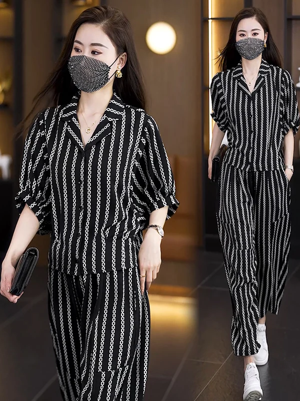 Conjunto de dos piezas para mujer, ropa de marca adelgazante, pantalones de nueve piezas, ort Sves para hermana regordeta, verano 2025, 2025