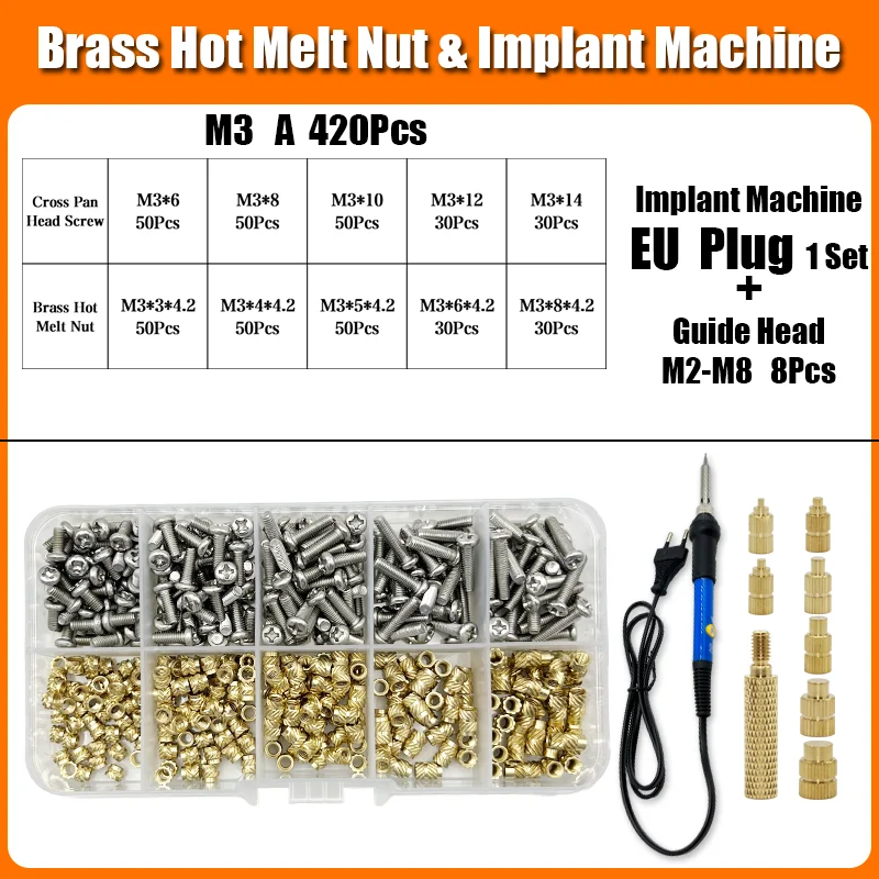 Messing Hot Melt Gewinde einsatz Mutter Eisens pitze 3D-Drucker Zubehör Heiz mutter Edelstahl Schraube Schraube Einst eck mutter Kit m2 m2, 5 m3 m4 – Detail 14