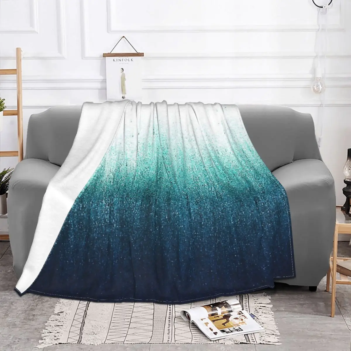 Teal Ombre Home Bed Blankets Couple Blankets Thin Wadding Blanket Throw Blanket