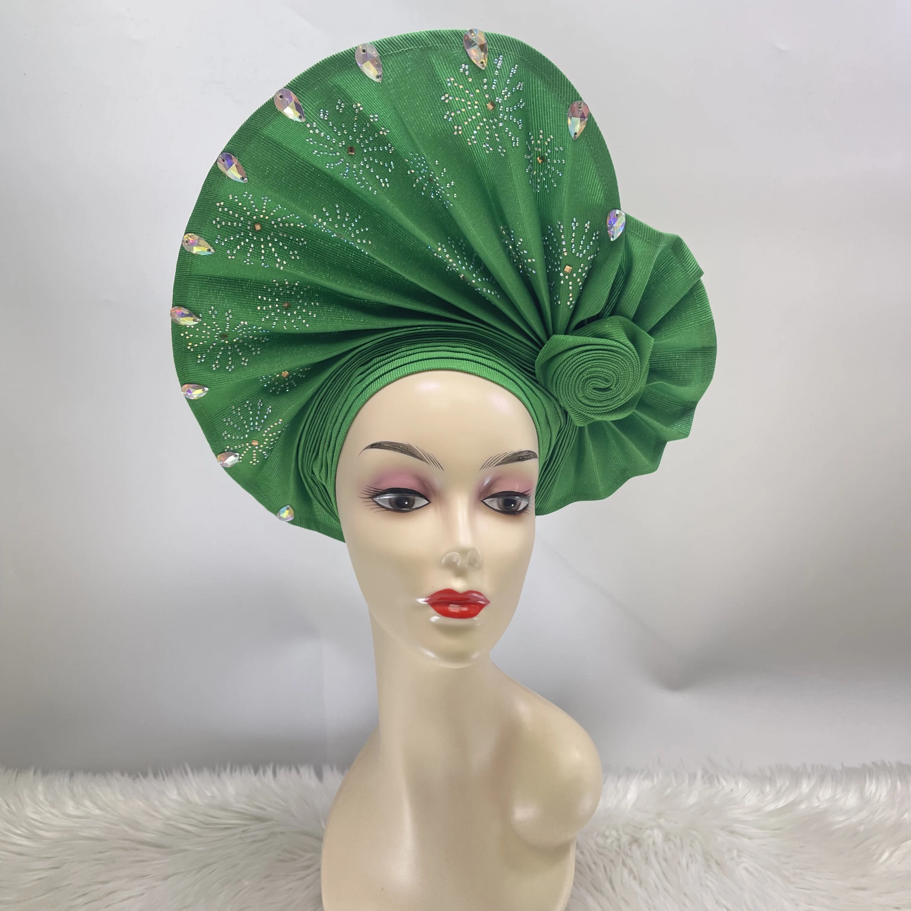 

2025 Latest Women African Aso Oke Auto Gele Headtie already Made Turban Hat Wrap Nigeria Ladies Party Wedding Headwear Z5-105-1