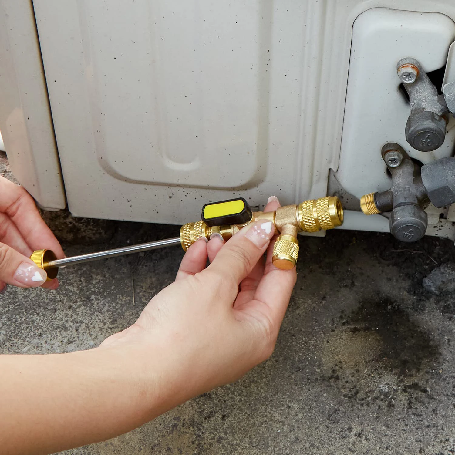 Instalador de núcleo de válvula con Kit de herramientas SAE de doble tamaño, Puerto 1/4 y 5/16 para sistema HVAC R22, R12, R407, R410, R404, R32, R600