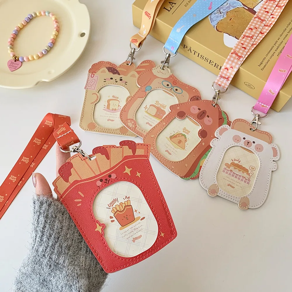 Cartoon Animal Id Cover Cute 3 Inch Card Protector Cartoon Pu Leather Card Holder Multi Functional Neck Strap Card Holder