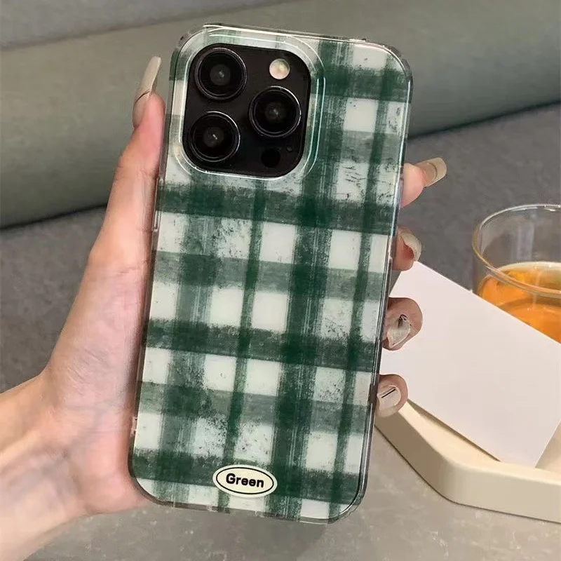 Simple colored checkered phone case For iPhone 11 12 13 14 15 pro max