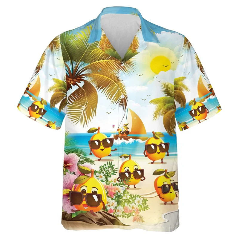 Funny Fruit Face 3D Printed Beach Shirts Fashion Men Clothes Banana Pineapple Hawaiian Short Sleeve Streetwear Female Blouses