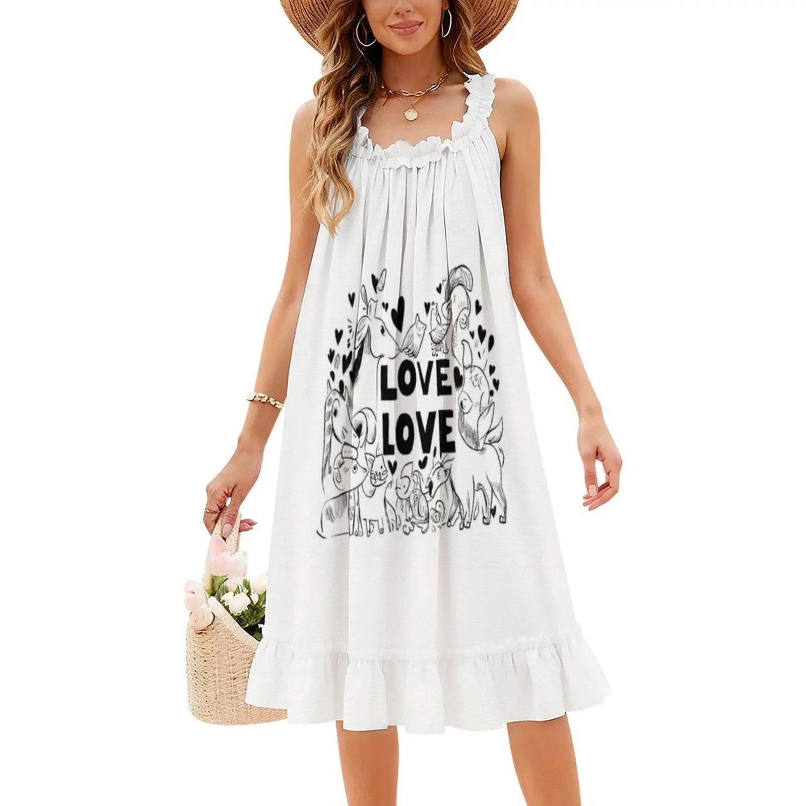 الحيوانات البوهيمي فستان بلا أكمام متعدد المطبوعات شاطئ عطلة فستان الحفلات هو درو الحيوانات يرى ذلك الحب قلوب الملابس النسائية #4