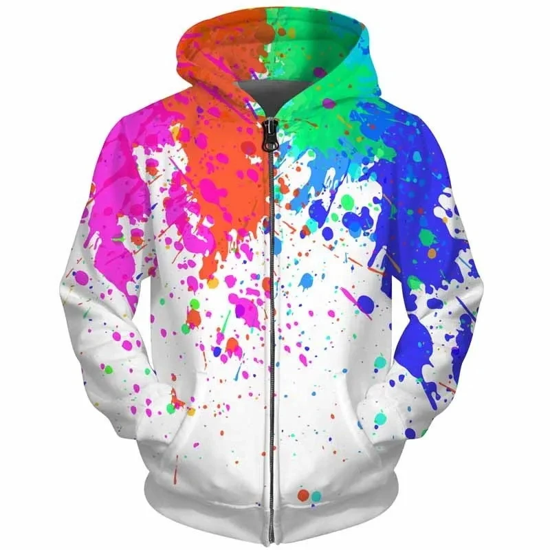 Autumn Man's Zip Up Hoodies 3D All Over Print Colorful Rainbow Patter Hop Casual Hoodie Harajuku Y2K Casual Loose Sweatshirts