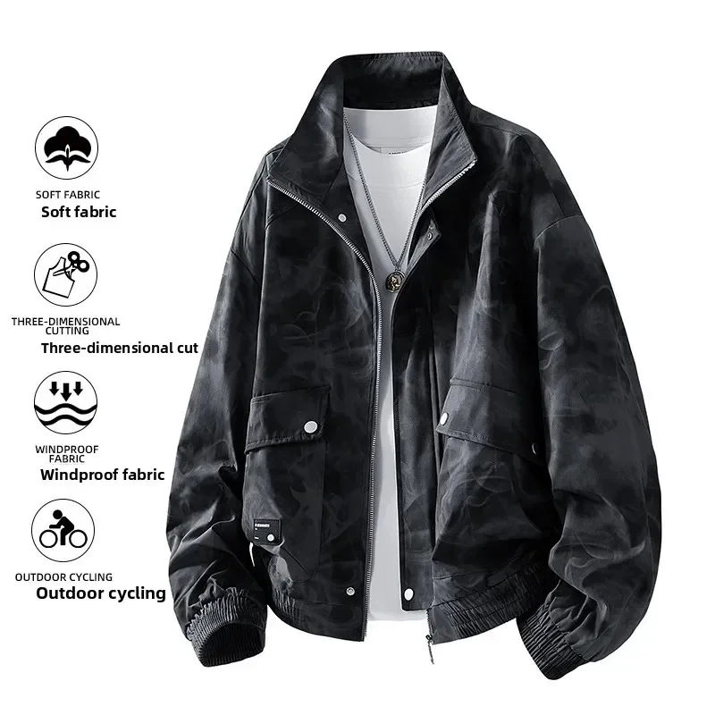 American Style Graffiti Colorful Lapel Collar Men's Jacket Customized Retro Spring Autumn Coat M-8XL Casual Loose Fit Outerwear