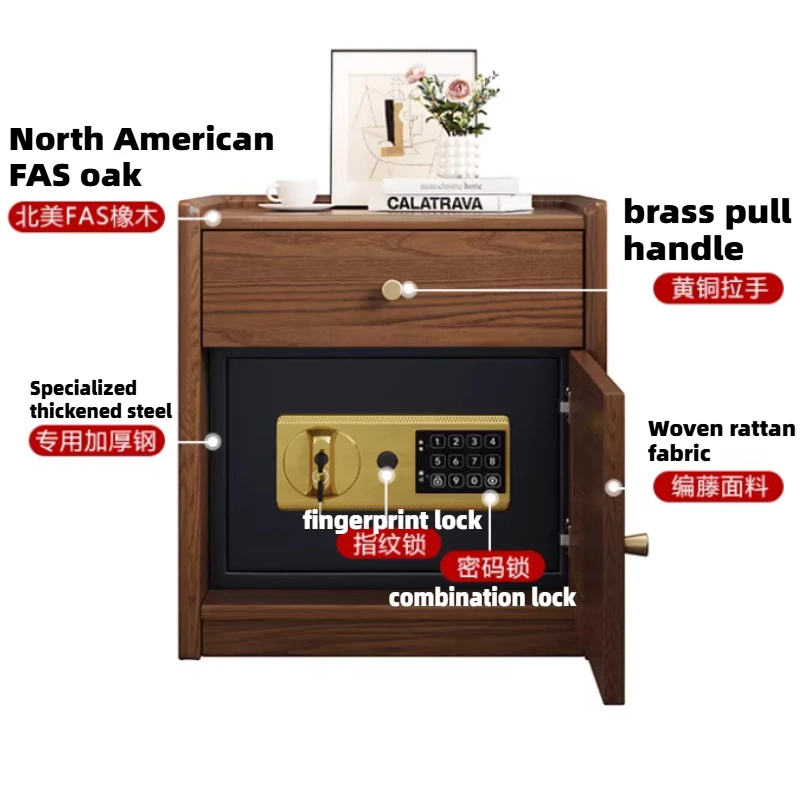 Modern Bedroom Bedside Table Bamboo Interior Nordic Auxiliary Nightstands Safe With Fingerprint Password Wood Home Furniture