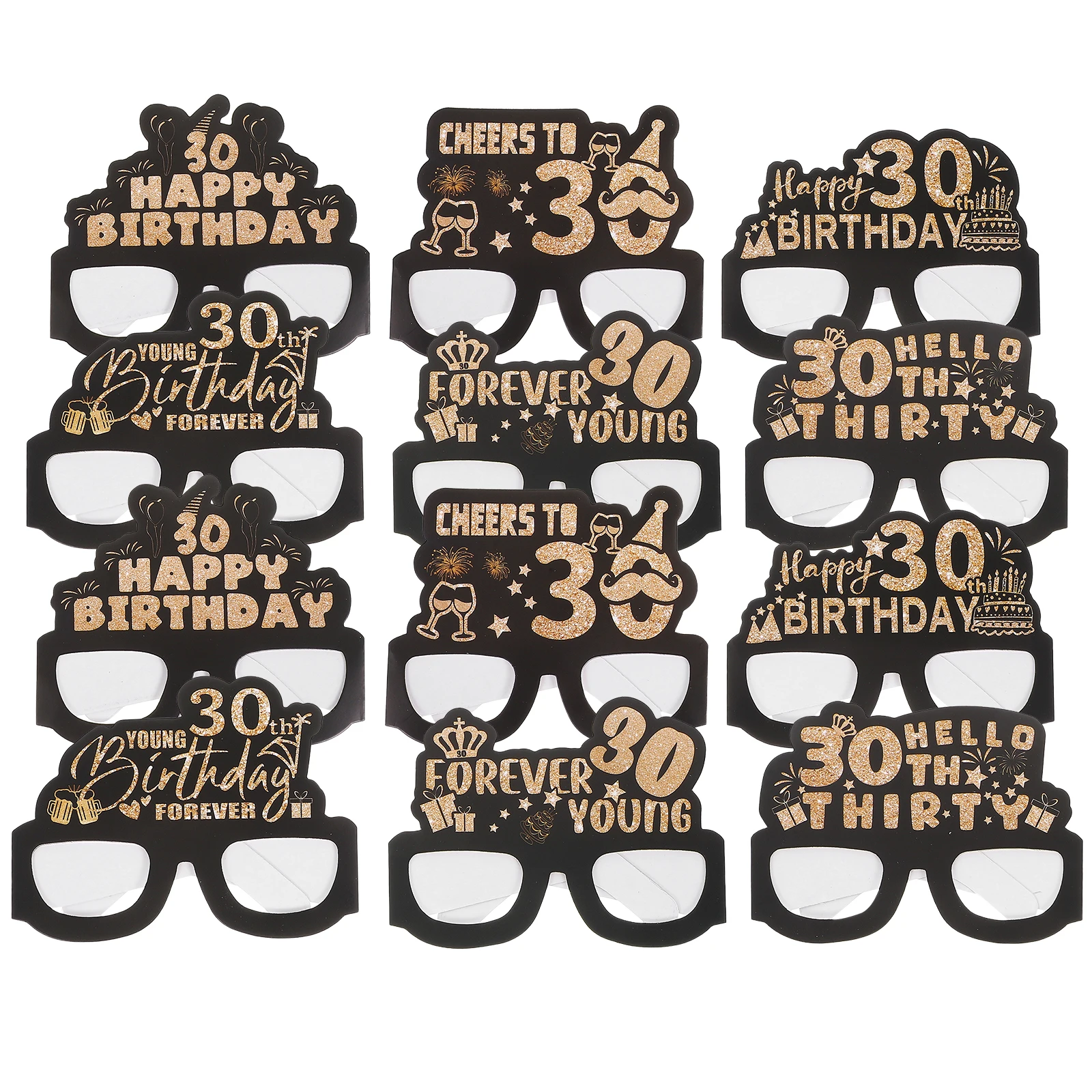 

12pcs Paper Glasses Frame 3D Birthday Party Decoration Kits Funny Photo Props Reusable Safe Wear Perfect Gifts Birthday