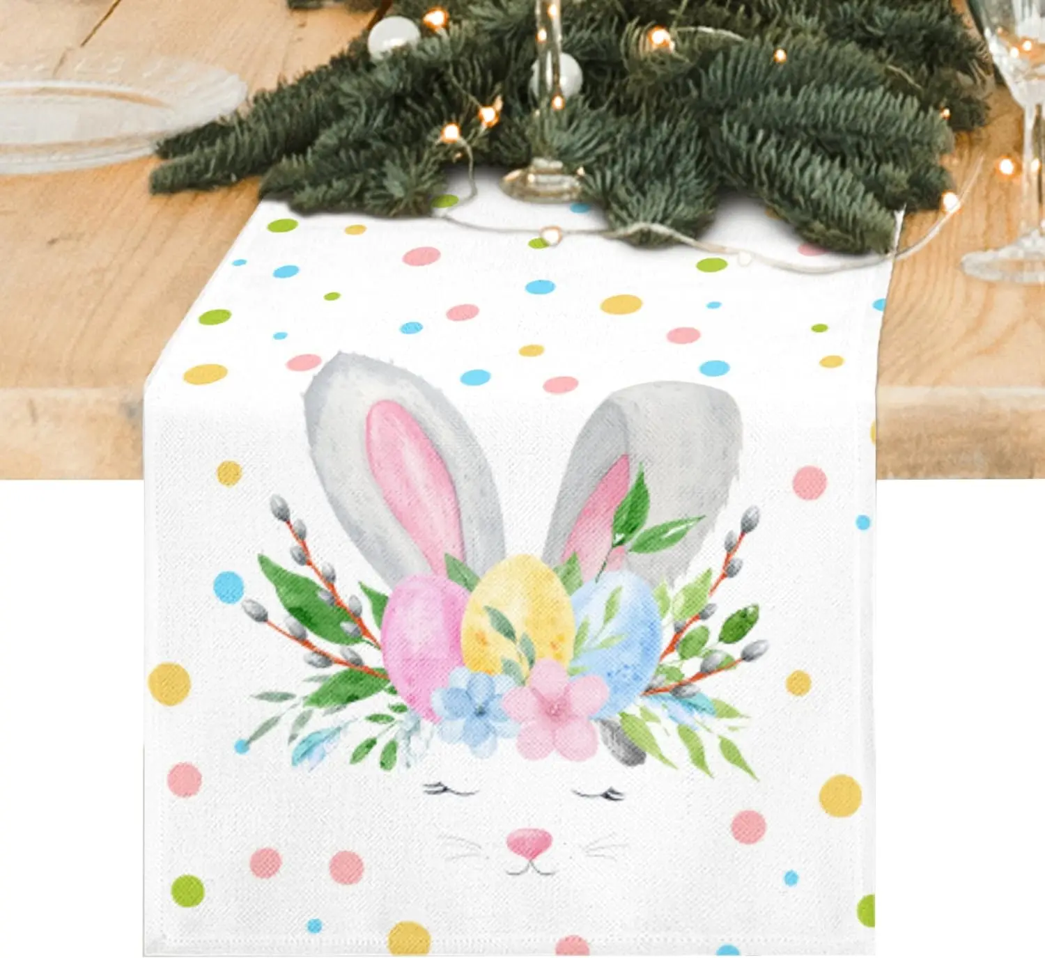 

Easter Egg Rabbit Linen Table Runner Seasonal Spring Washable Dresser Scarf Table Decor Holiday Party Kitchen Dining Table Decor