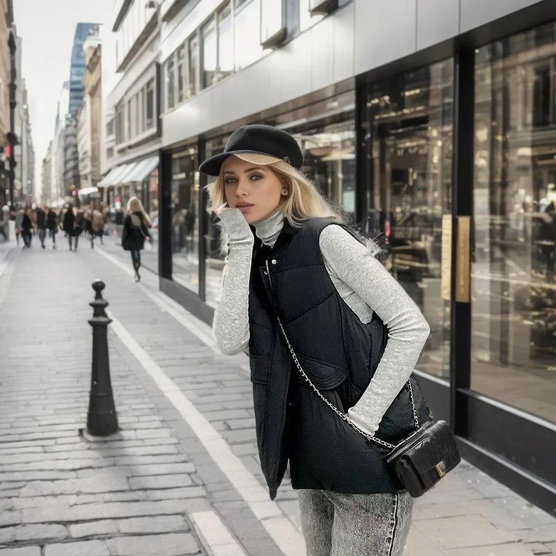 

2025 Winter Women's Sleeveless Cotton Jacket Female Pure Color Thicken Warm Vest Jacket Women Casual Loose Vest Coats 2025 New