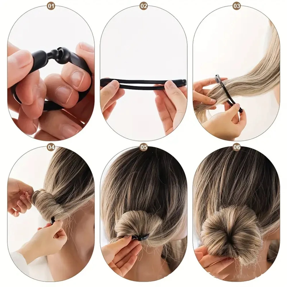 2pcs/Set Women Diy Hair Styling Updo Donut Ball Head Bun Clip Tool Accessories Black