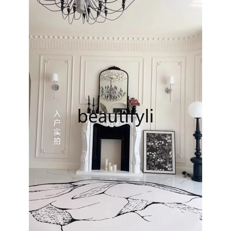 178Marble European carved fireplace Living room decorative cabinet White marble sculpture fireplace rack