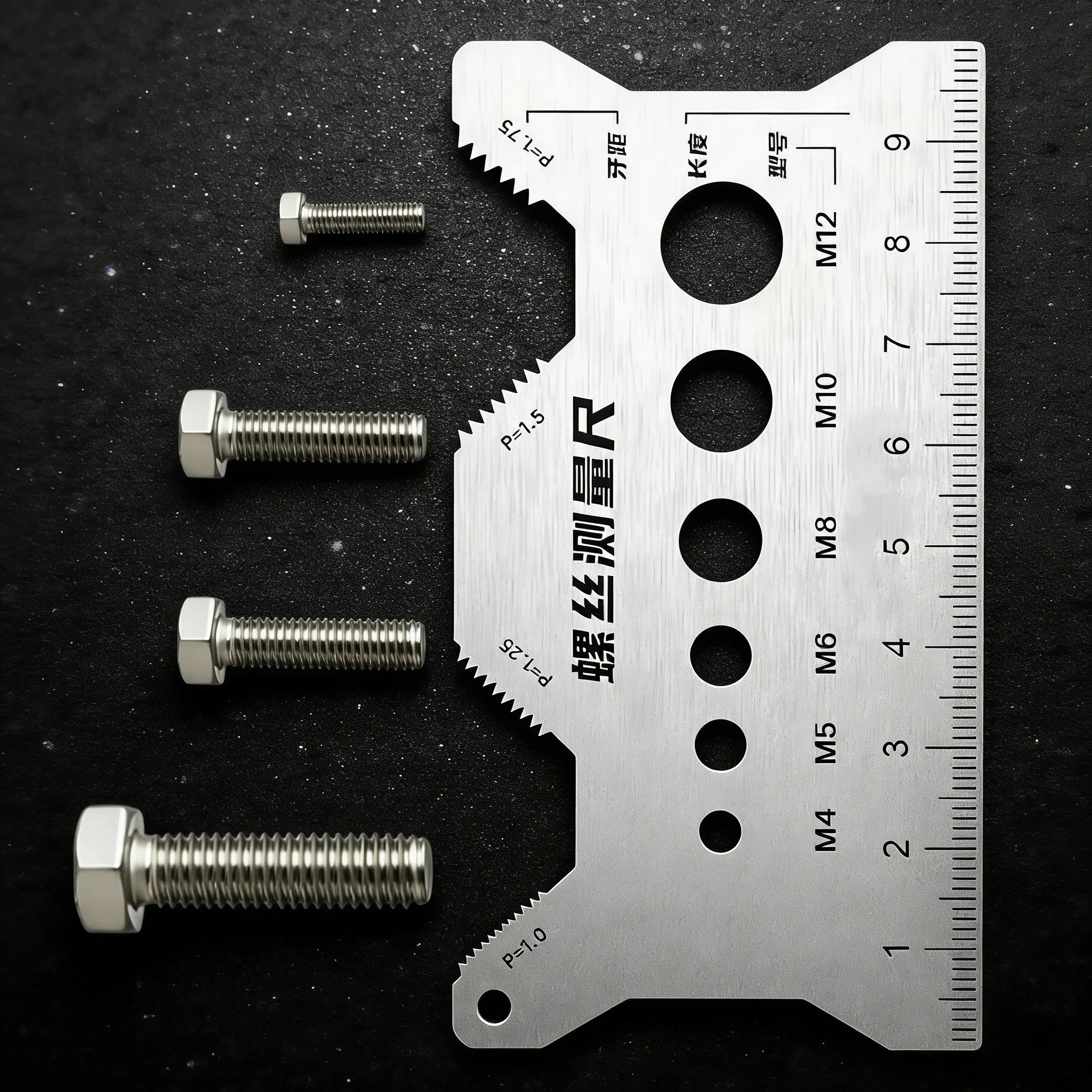 Stainless Steel Screw Gauge | High-Precision Thread Pitch & Diameter Ruler | Multi-Function Fastener Measuring Tool