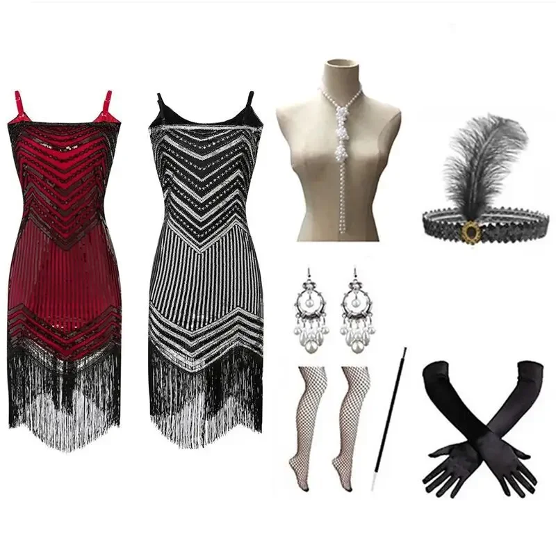 فستان كاميس بدون أكمام للنساء ، شرابة عالية الخصر ، ترتر ريترو ، فستان غاتسبي ، مأدبة سهرة ، ثوب كرة مثير ، فستان ميدي ، تريند