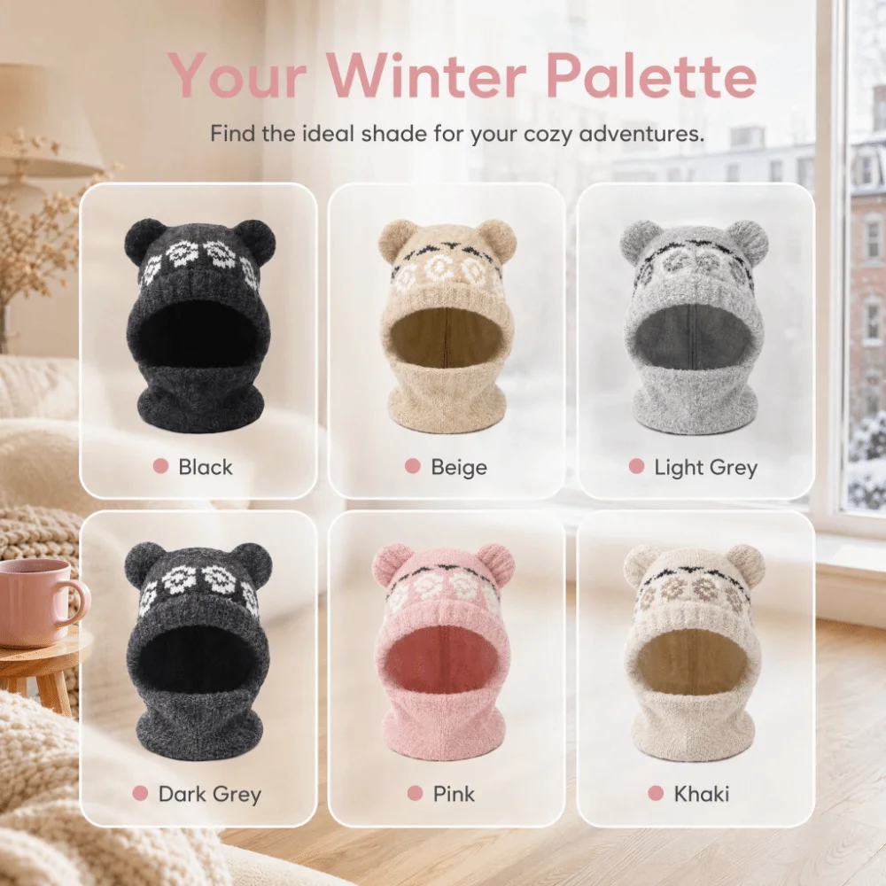 Soft Warm Bear Ears Knit Hat Slouchy Cold-proof Ear Protection Hat Thick Fleece Lined Beanie Cap Cold Weather