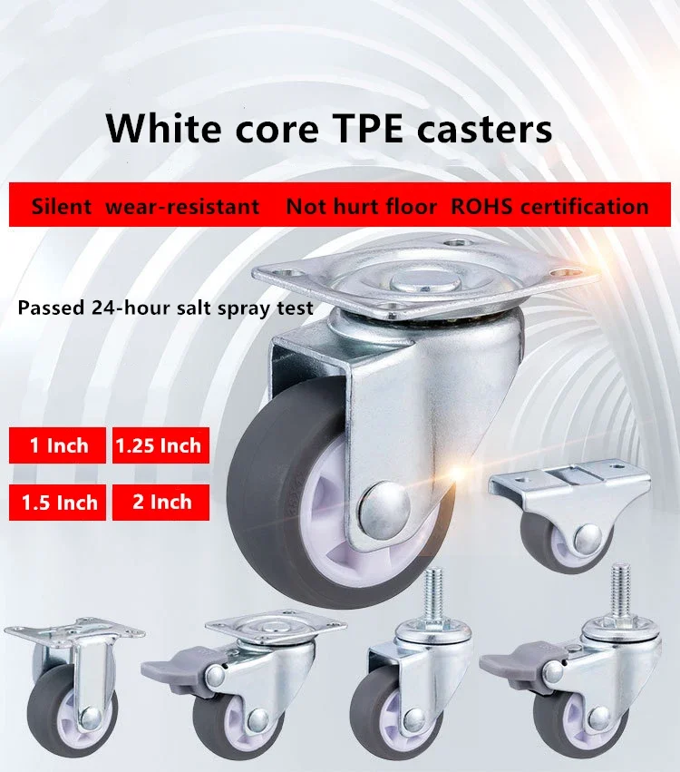 4 pcs/lot 1/1.25/1.5/2 palec lehoučké TPE casters mini lodní šroub univerzální kluzné kol s brzd tichá nábytek šedá guma